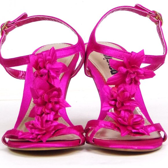 UNLISTED size 6.5M POCKET LIST fuchsia satin party sandals leather soles bal syn - Picture 7 of 16